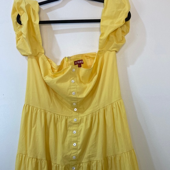 Gently worn STAUD  Yellow Button-Down Sundress. Zip up back, tiered maxi size 12 - Picture 2 of 7